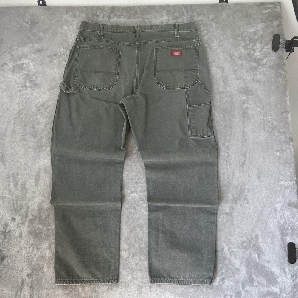 VTG Dickies Carpenter Pants Mens 38x32 Green Canvas Relaxed Fit Workwear Utility